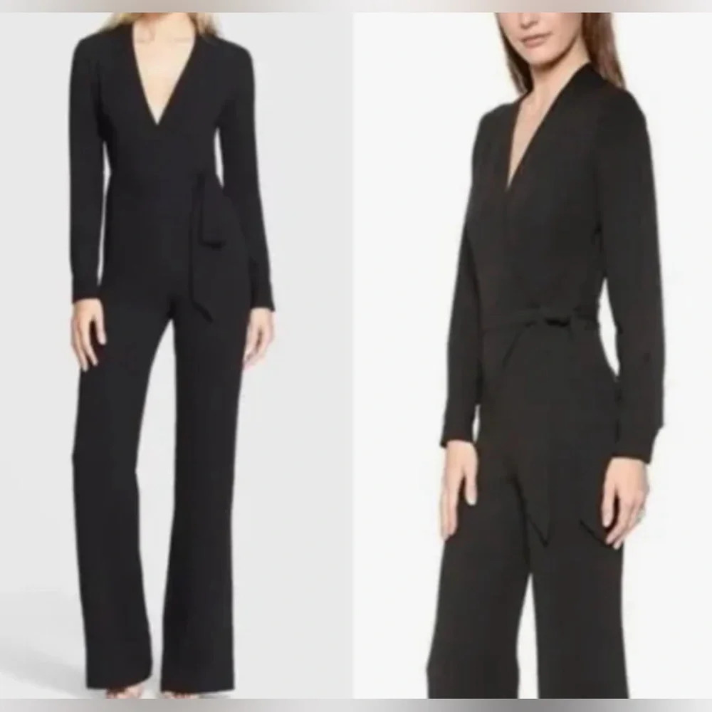 Diane Von Furstenberg Black Long Sleeve Wrap Jumpsuit